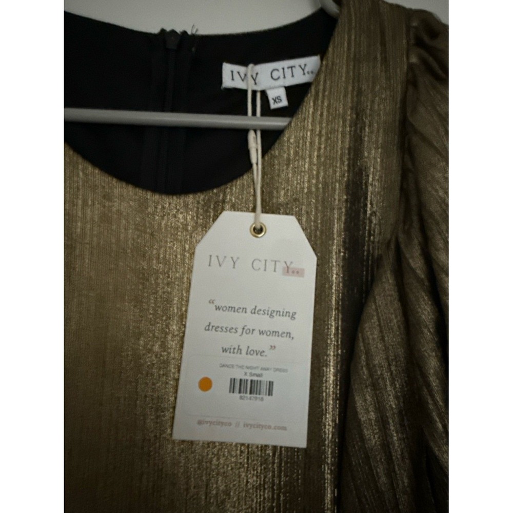 Ivy City Co Dance The Night Away Midi Dress Gold Metallic Pleated Women XS NWT - Picture 3 of 5